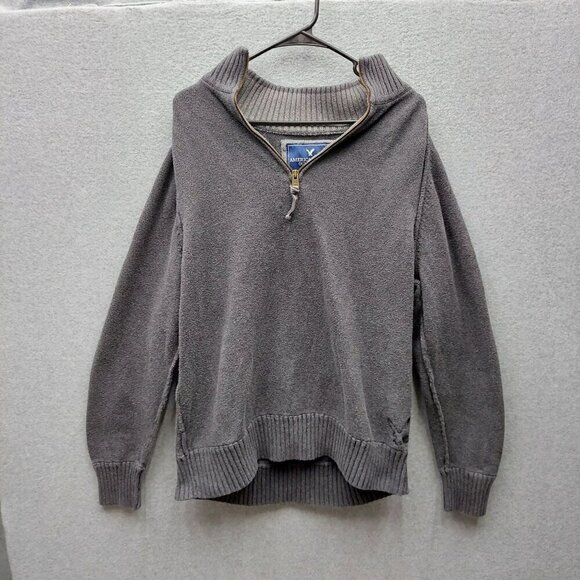 American Eagle Outfitters XXL Gray Cotton Half-Zip Sweater - Picture 2 of 6